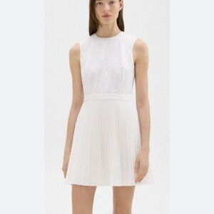 Theory White Sleeveless Pleated Mini Dress
